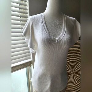Philosophy Cream Ribbed V-Neck Top